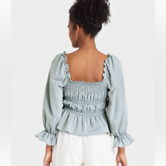 Who What Wear Cinched-Waist Top Blouse Womens Puff Sleeve Sz 2X, 3X 100% Cot… - Picture 2 of 5